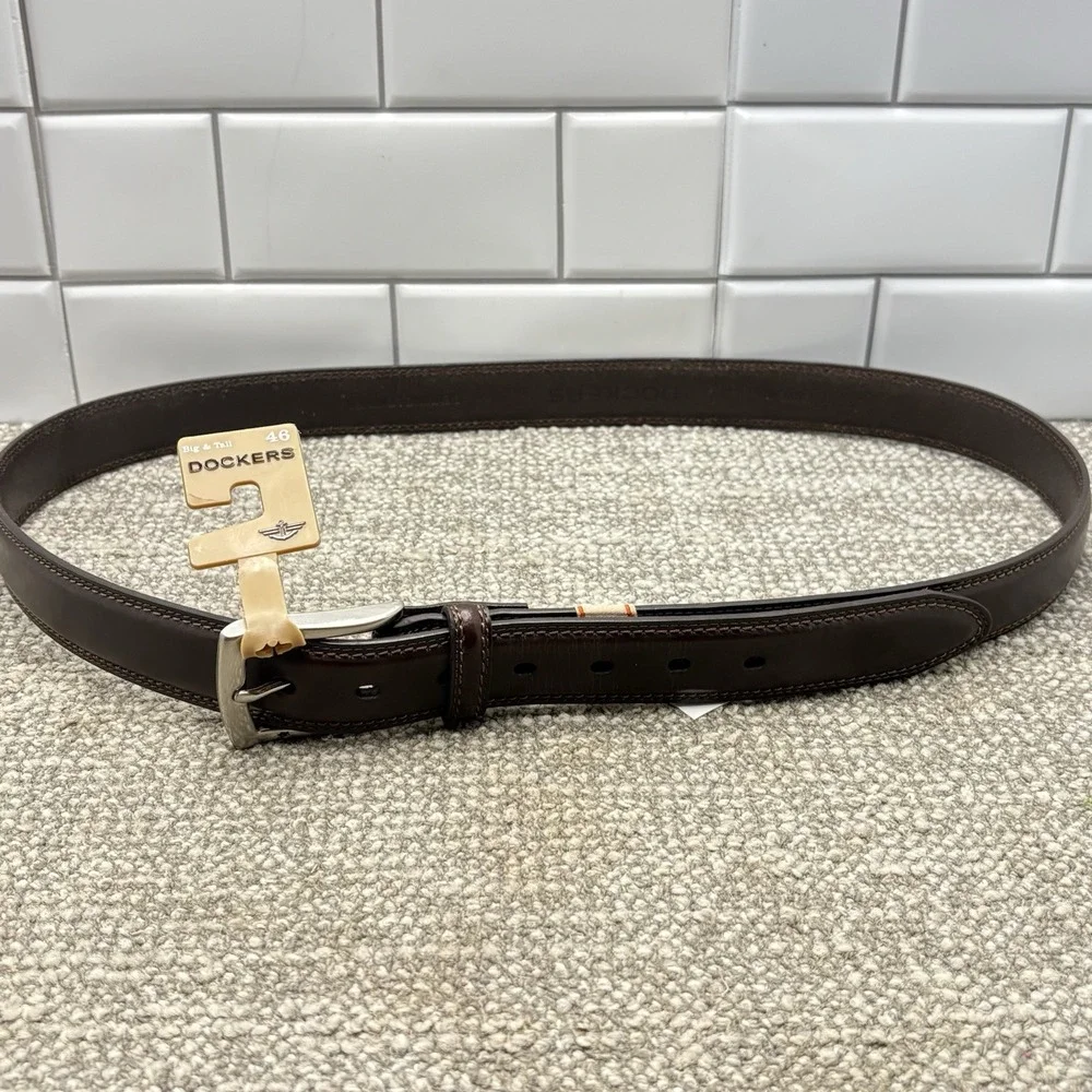 Mens Big and Tall Dockers Leather Belt Size 46 Brown NEW